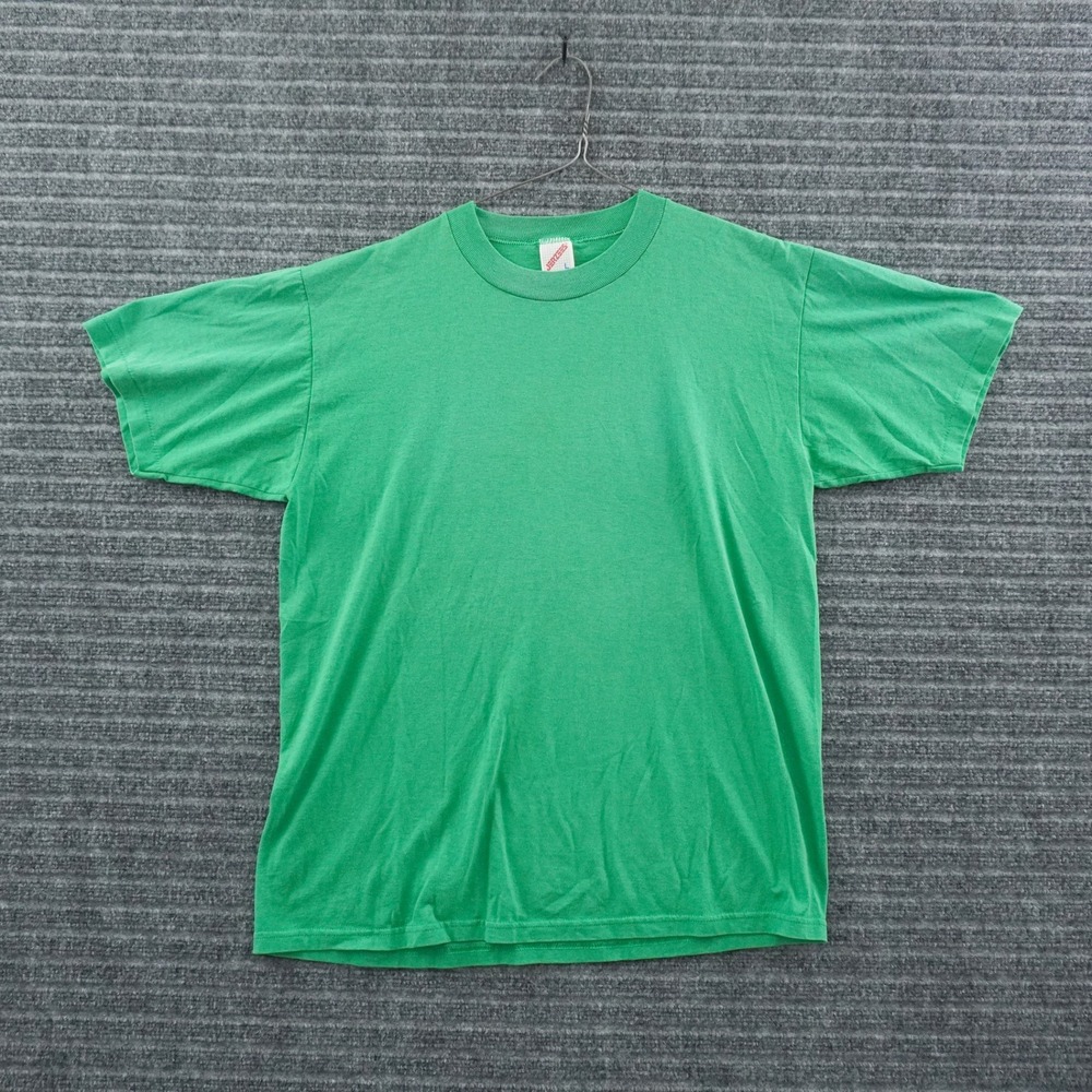 Vintage 90s Jerzees T-Shirt Mens Large Green Blank Crew Neck Made in USA